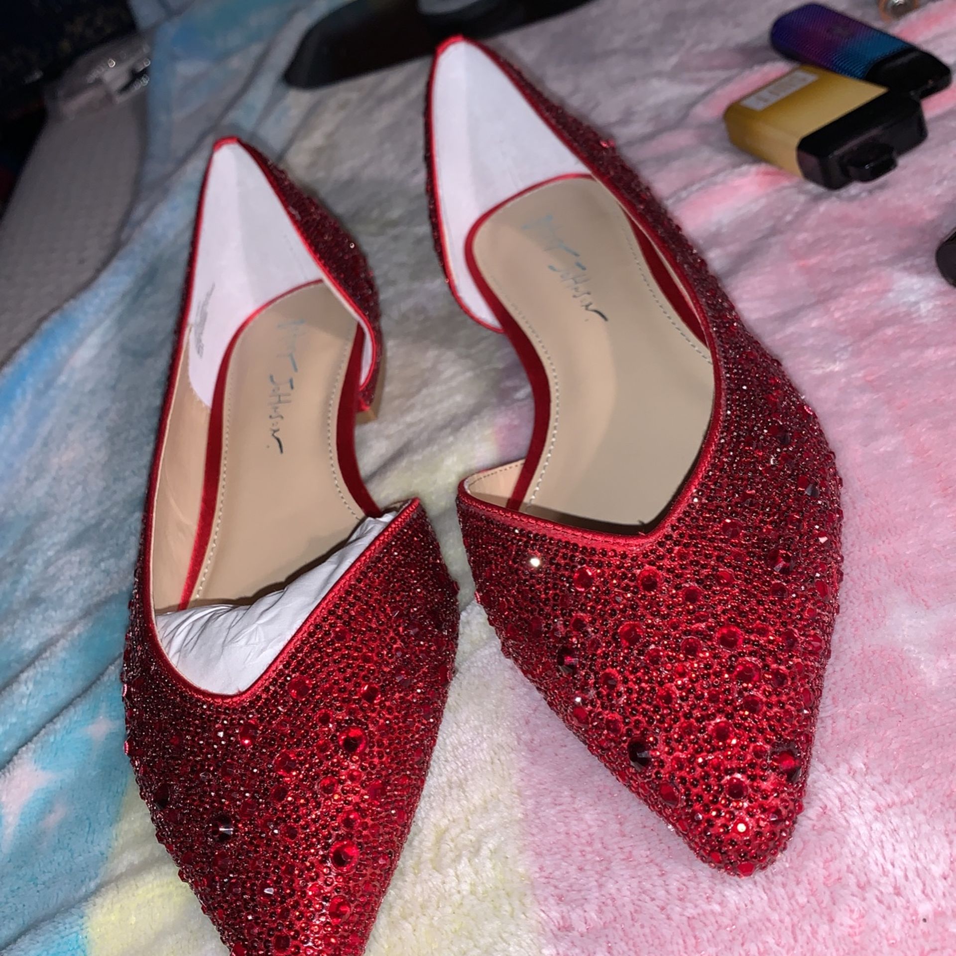 Betsey Johnson Red Rhinestone Flats In Remy
