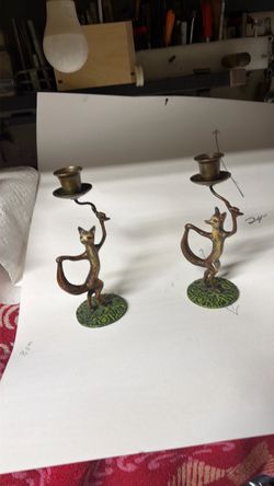 Brass Fox  Candlestick Holders Pair 130 x 2  or $75 each