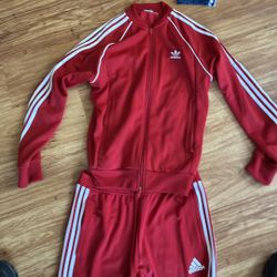 Adidas Red Track Suit Set — Jacket + Pants (Size L)