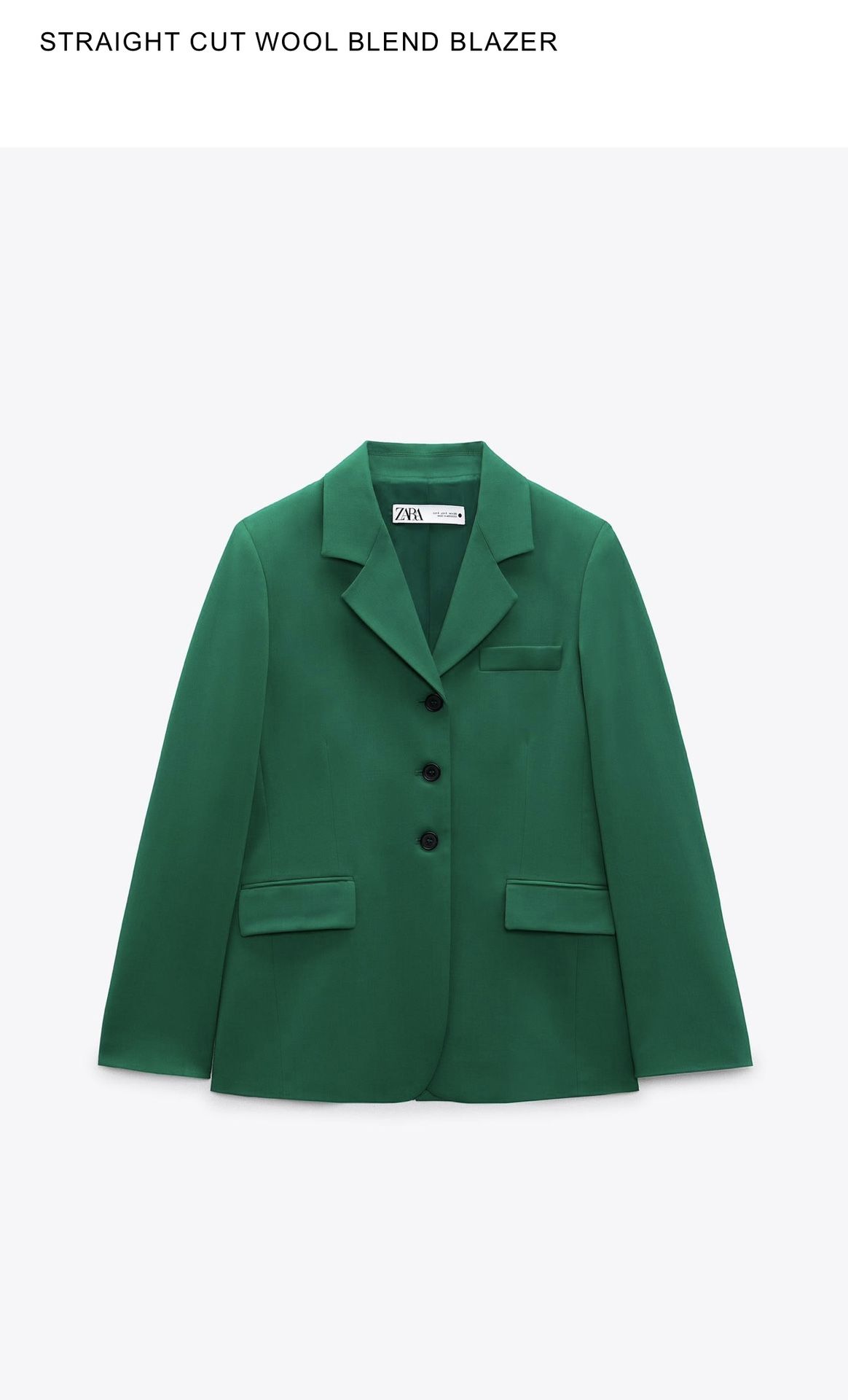 ZARA Green Wool Blend Blazer (Straight Cut Design)