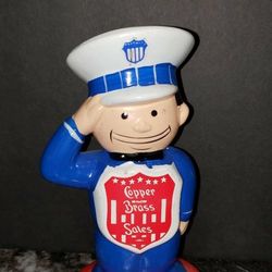 Vintage Copper and Brass Sales Ceramic Advertising Bank