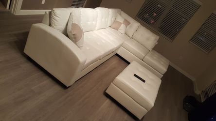 white sectional sofa leather 111x78 reversible chaise, ottoman extra $585
