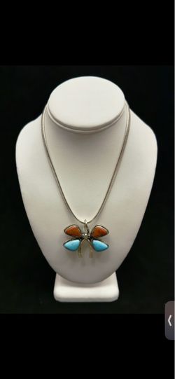 Vintage Style Cloisonné Butterfly Necklace Pendant + Stud Earrings Set