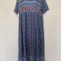 Blue Maxi Short Sleeve Dress (Size: L)