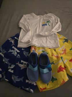 Toddler Swim Shorts, Shirt, (4T) And Shoes (8)