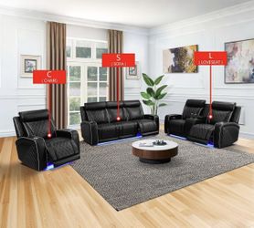 NEW✨3 Pcs Black  Power Recliner W/Led lights / 8 Cup Holders / USB Ports