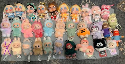Original plush charms from Popmart and Miniso, Card included with select items.