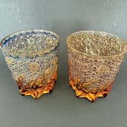 Shinozaki Garasu Glass Edo Kiriko Whiskey Whisky Tumblers Amber  Tenkai Old Hand-Cut Japanese Crystal Glasses