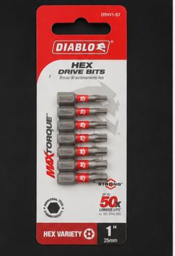 Diablo MaxTorque 7-Piece Hex Drive Bit Set – New (DTHV1-S7)