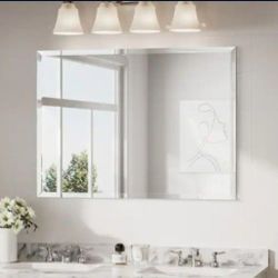 KeonJinn 40 in. W x 30 in. H Rectangular Beveled Frameless Wall Mount Bathroom Vanity Mirror Decorative Wall Accent Mirror