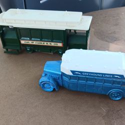 VINTAGE AVON CABLE CAR AND GREYHOUND BUS
