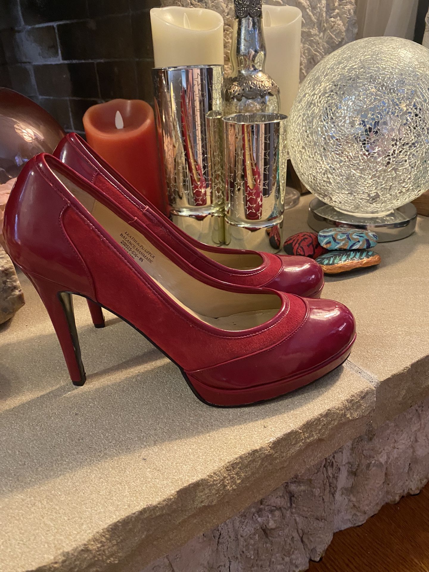 Red Leather Pumps With Suede Trim Never Worn