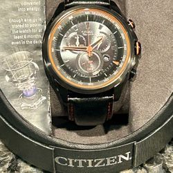 Citizen Eco-Drive Black Chronograph - Orange Accents - Leather Strap