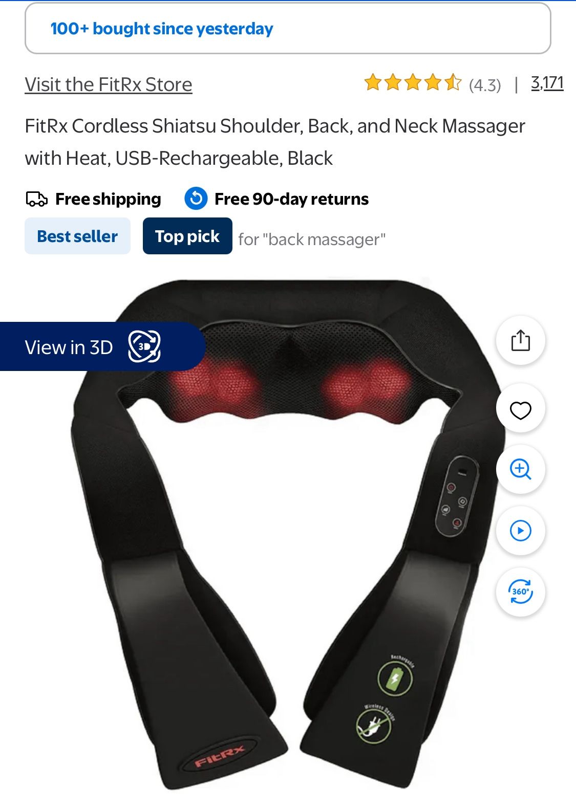 Fitrx New Cordless Shiatsu Massager W Heat