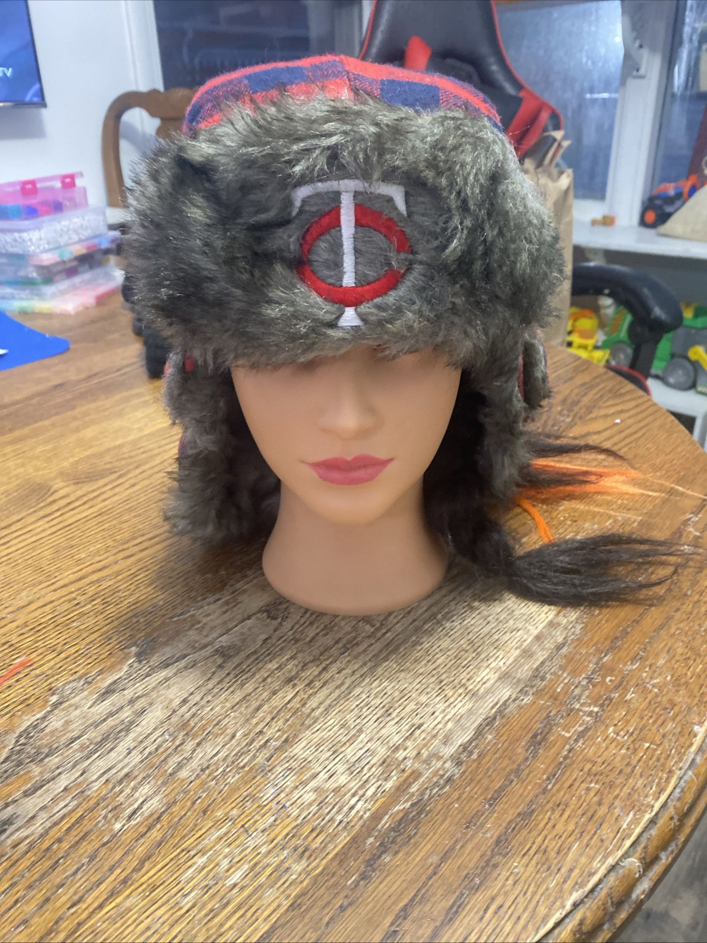 VTG Minnesota Twins Trapper Trooper Bomber Aviator Hat Cap Ear Flaps Faux Fur