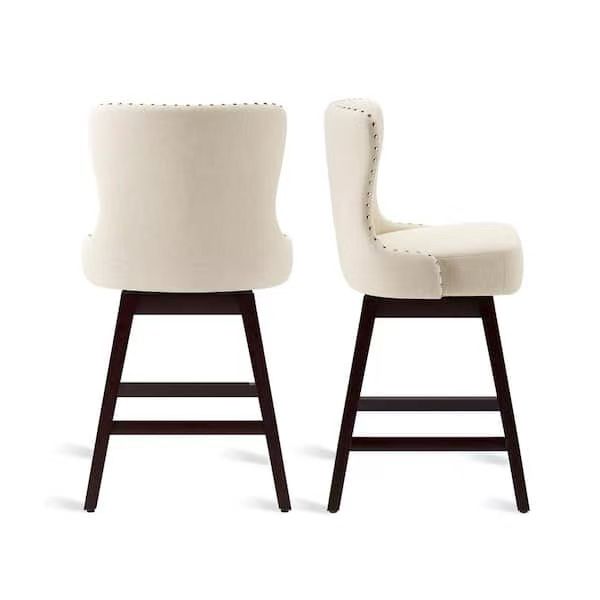 Set of 2 Barstool, Swivel Counter Stool, 26” Height Bar Stools Brown Faux Leather