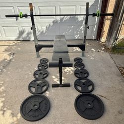 Olympic Weights, 7-ft Bar, Adjustable Bench