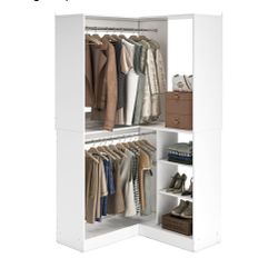 V168-Corner Closet System, 36 Inch Large Freestanding Closet Organizer System with 2 Hanging Rods and Storage Shelves, Sturdy Walk in Closet Tower, 36