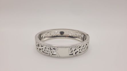 Brighton "Mingle" hinged bangle bracelet intricate silver-plated scrolled openwork Good Condition PRICE Is Firm Cash Only