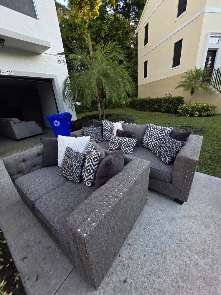 Gray Cindy Crawford Sofa & Loveseat  - FREE DELIVERY 