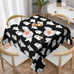BETGINY Happy Halloween Tablecloth 54 x 54 Inch Square White Ghost Decorative Tablecloths Washable Farmhouse Black Table Cloth Decorative for Picnic P