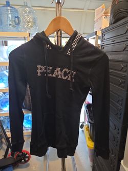 Black Rhinestone 'Peace' Pullover Hoodie