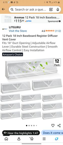 LITGURU 12 Pack 18 Inch Baseboard Vent Covers