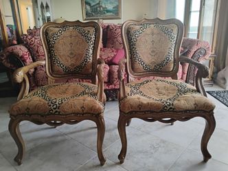 2 Vintage Animal Print Large  Chairs Solid Wood Frame