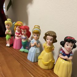 6 DISNEY PRINCESSES TODDLER DOLL FIGURES 5" HARD RUBBER