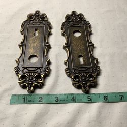 Newly plated antique door knob backplates, set of 2 interior & exterior