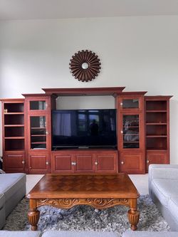 Large Solid Wood Entertainment Center / TV Wall Unit