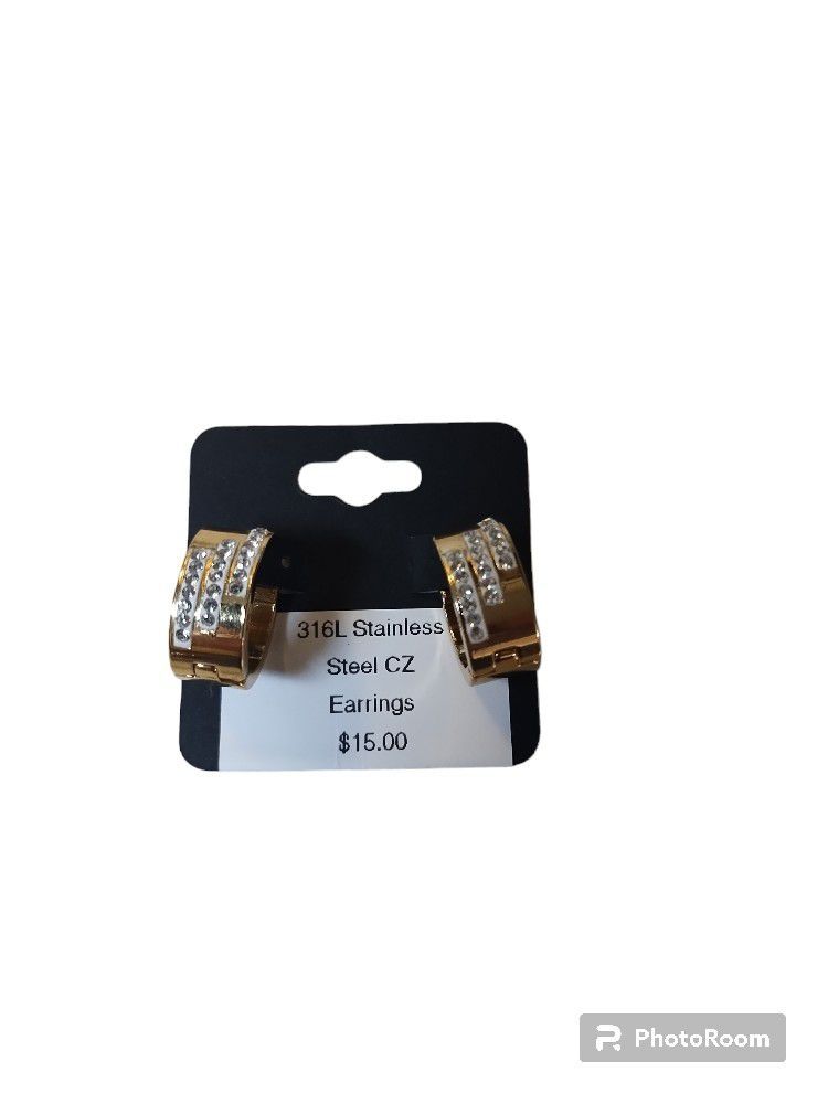 316L Stainless Steel CZ 3/4 Of a Inch Hoop Earrings