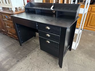 Black Computer Desk with Filing Drawer, Writing Table with Organizer