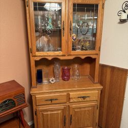 Solid Wood Dining Table And China Cabinet 