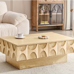 Solid Wood Veneer Coffee Table with Storage & Sliding Top
