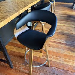 4 Leather & Wood Barstools