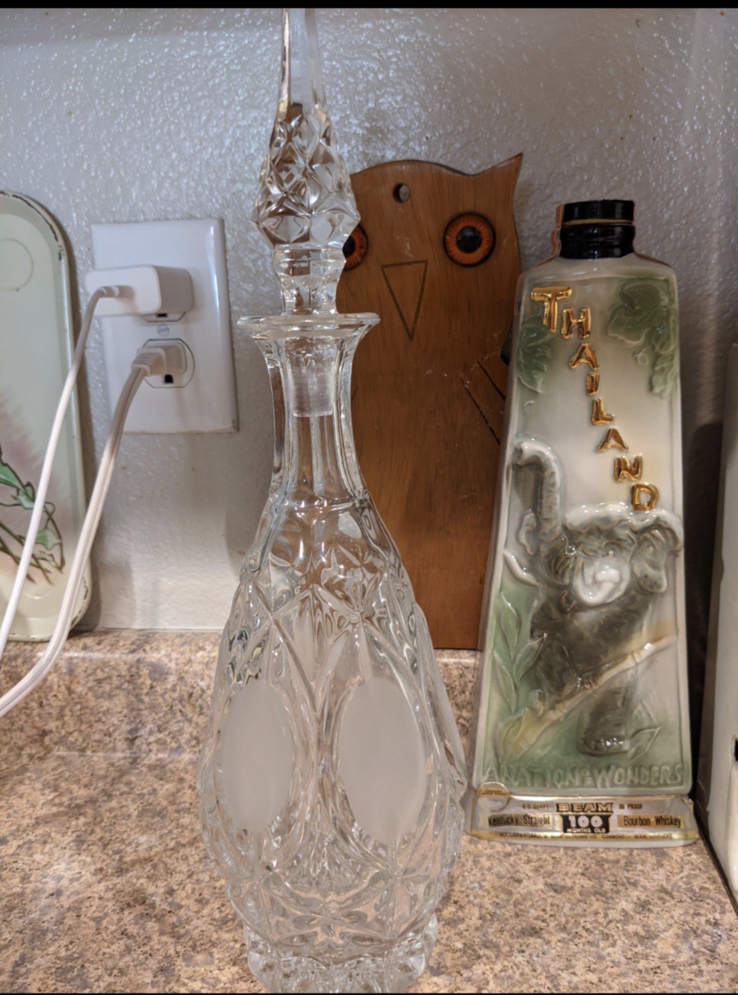 Mid century modern barware vintage decanter lead crystal unused