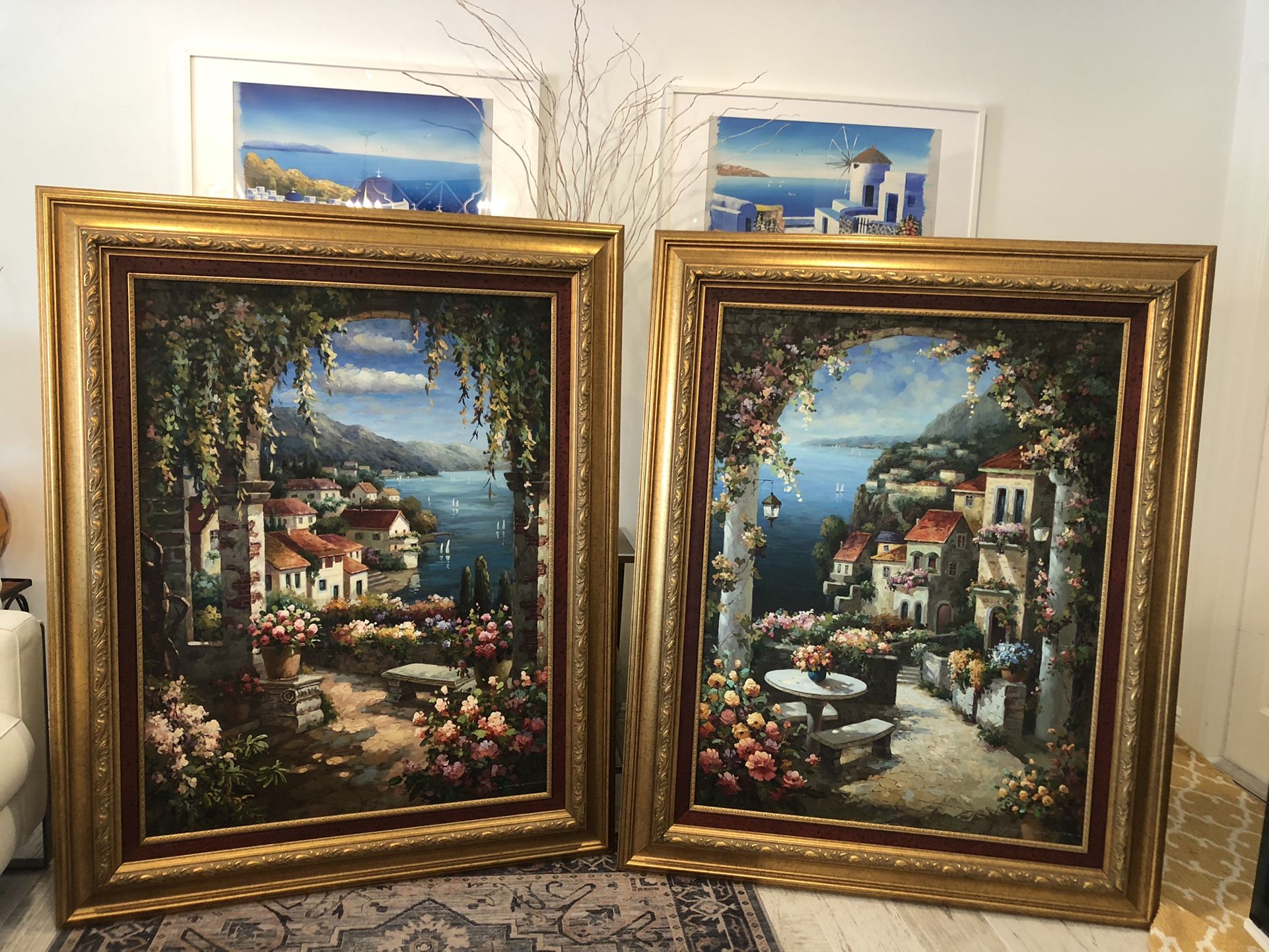 Set Of Two Beautiful Amalfi Coast  Oil Paintings.  