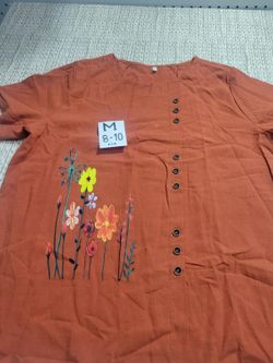 blusa de manga corta para mujer en color terracota