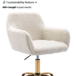 Brand New White/Gold Sherpa Height Adjustable  Rolling Office/Vanity Chair