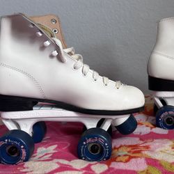 Roller Derby White Roller Star Freestyle Blue Wheels Roller Skates Women's Sz 6
