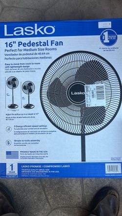 Lasko 16" Oscillating 3-Speed Pedestal Fan, White or black