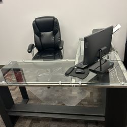 Office Essentials L-shaped Glass Desk & Computer 
