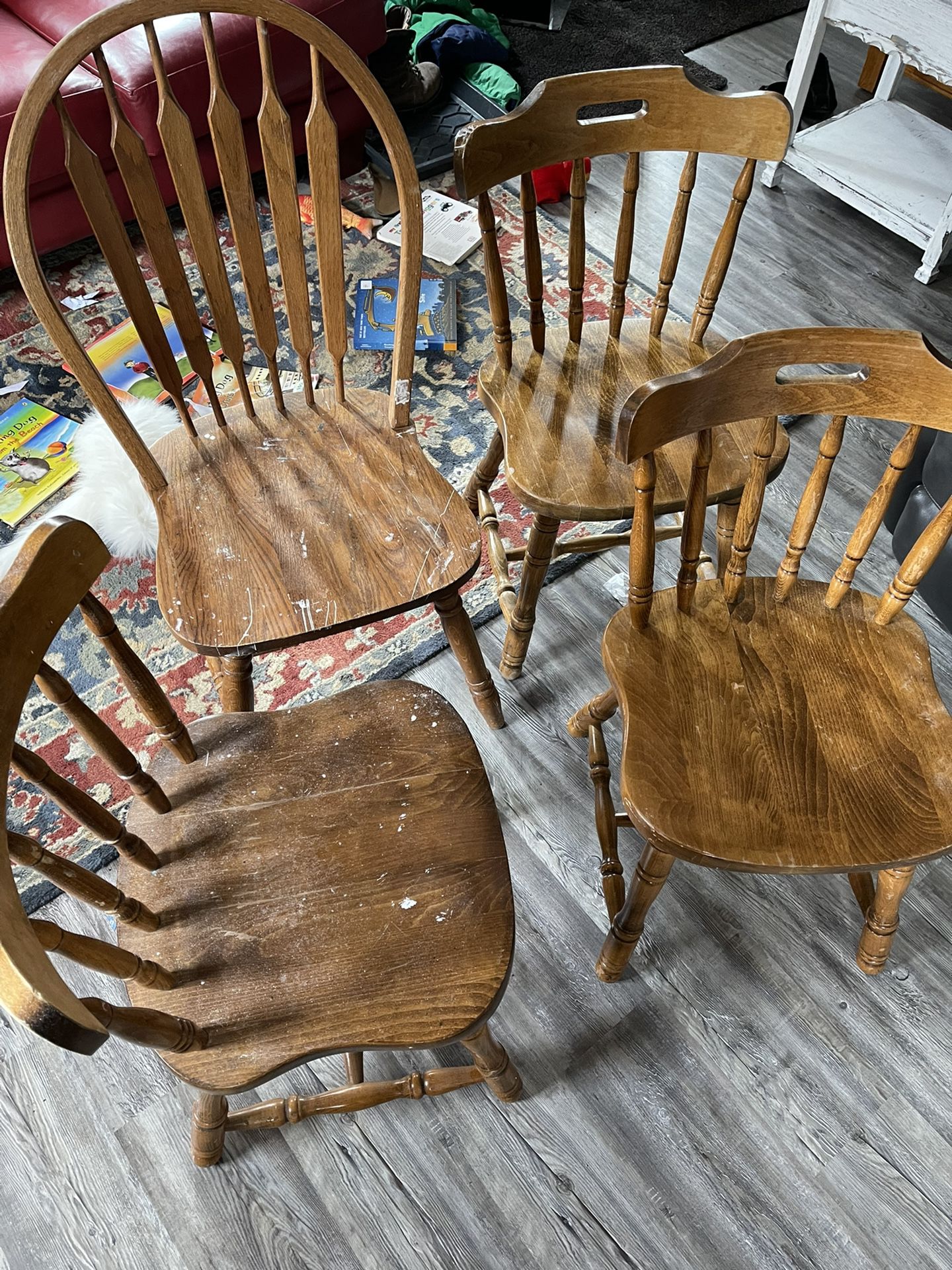 Four Sturdy Wooden Chairs 