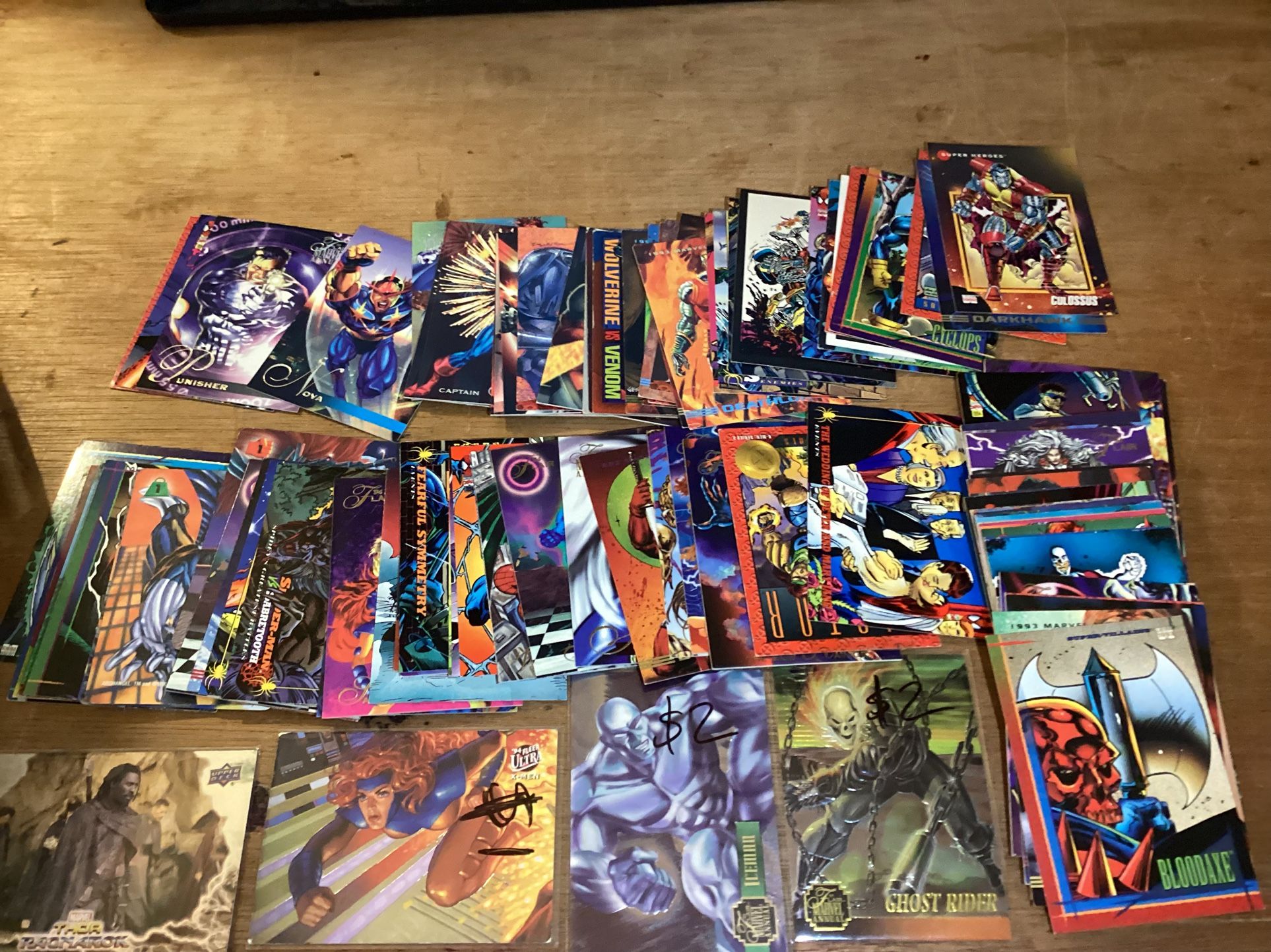 110 Marvel cards foil and regular from 1990’S Xmen Spider-Man and avengers cards