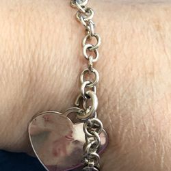 Bracelet ,7” Sterling Silver 925  Heart Charm Chain Bracelet.