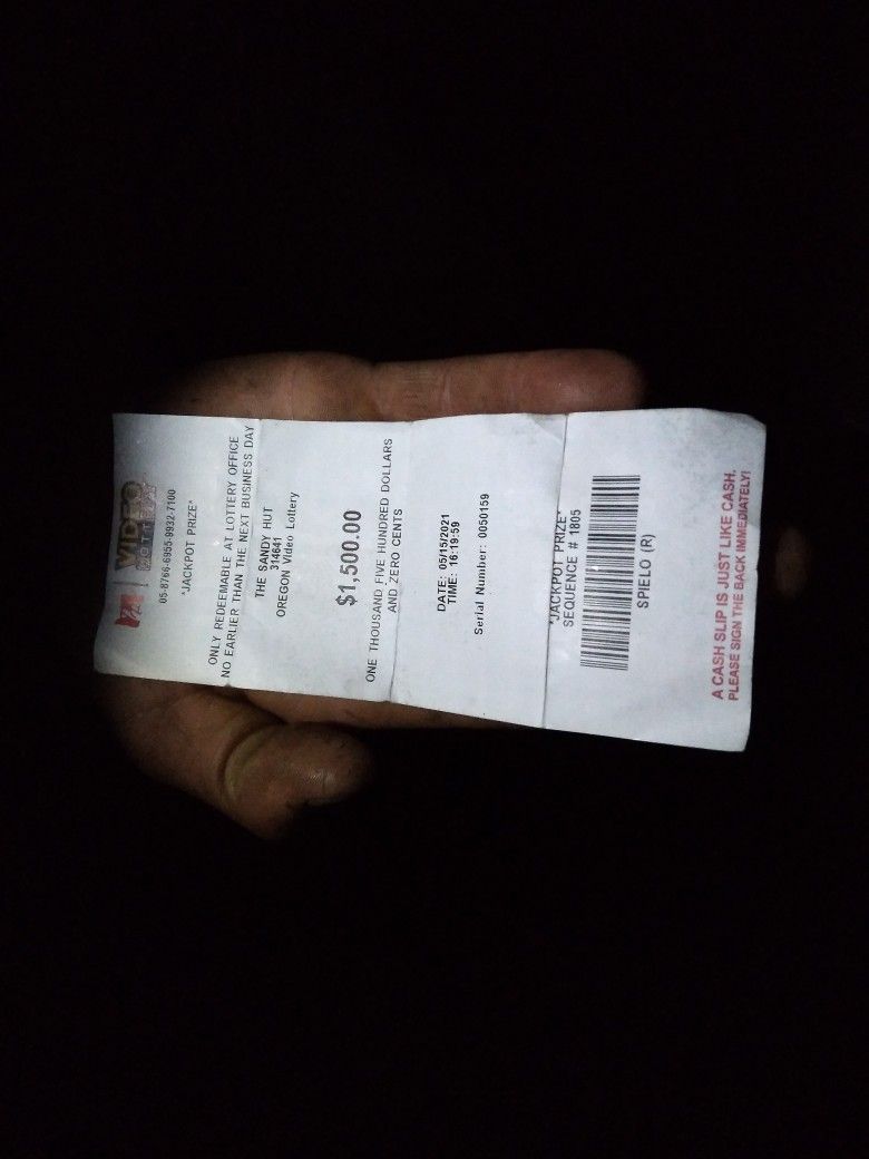 Oregon Lottery Ticket $1500 Winner