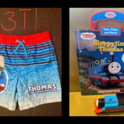 Thomas the Tank Engine Bundle – 3T Swim Trunks, Book & Toy Train