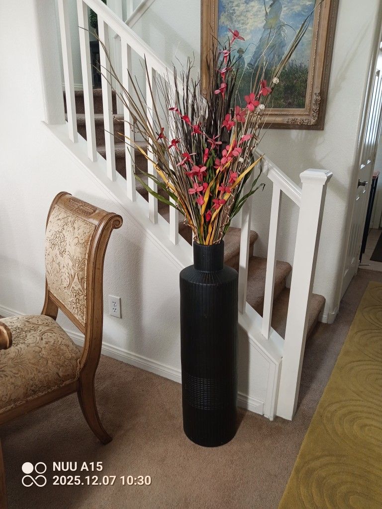 Quality Large Heavy Vase With Artificial Flower Arrangement 65" Height Vase Is 35" Tall