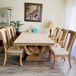 Large Vintage Dining Table And Six Chairs